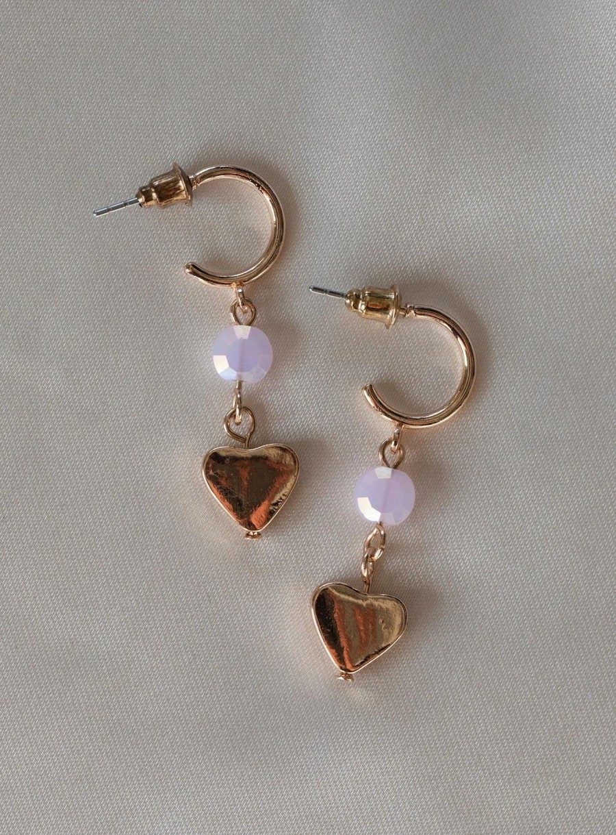 Accessories * | Princess Polly Lower Impact Deema Heart Drop Earrings Gold