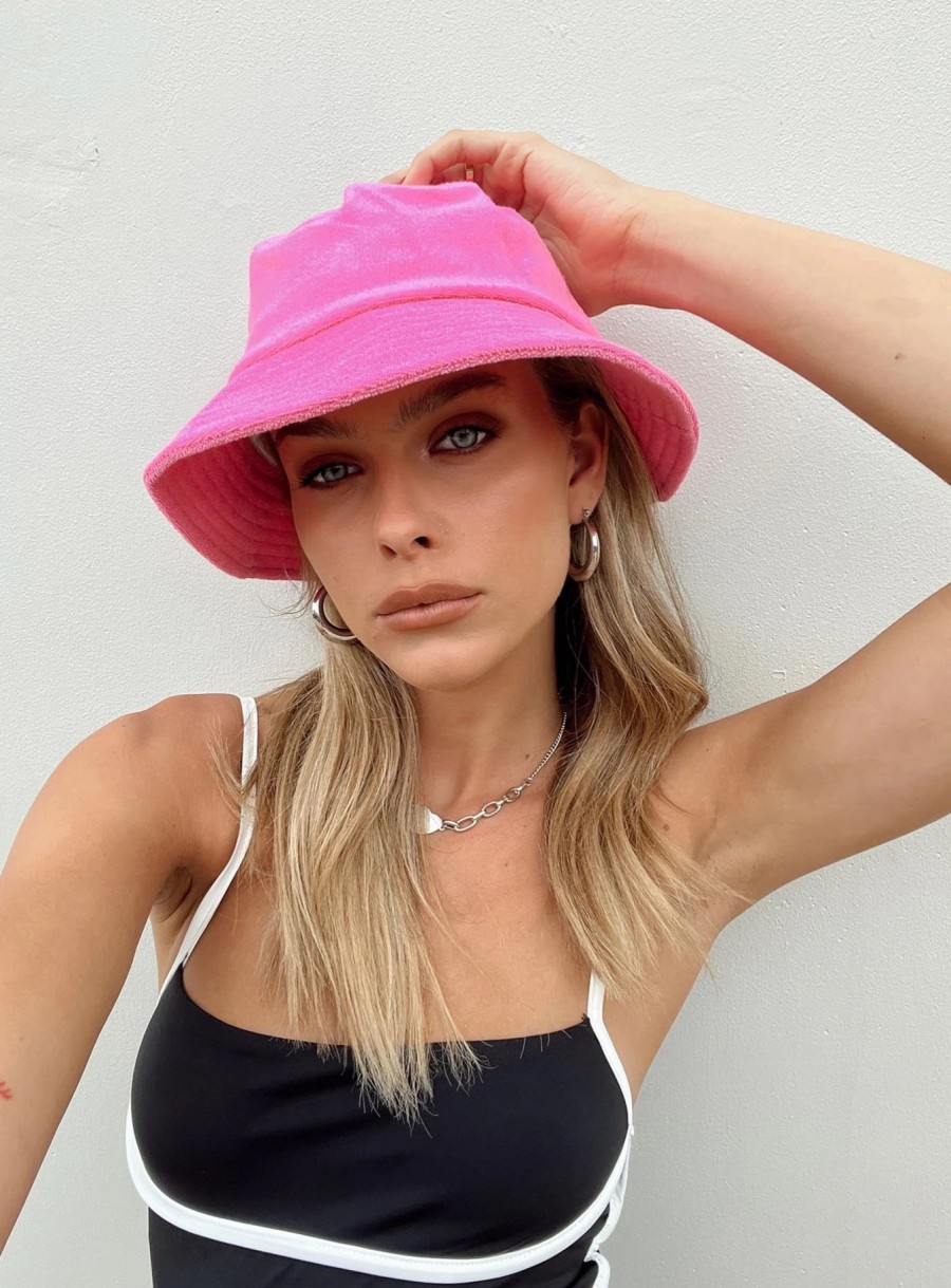 Accessories * | Princess Polly Summer Salt Terry Bucket Hat Hot Pink