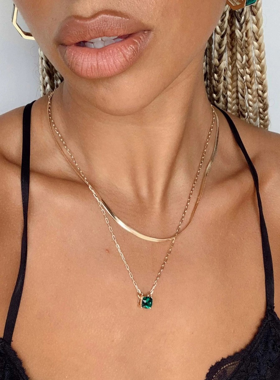 Accessories * | Princess Polly Lower Impact Caverly Necklace / Green Gold