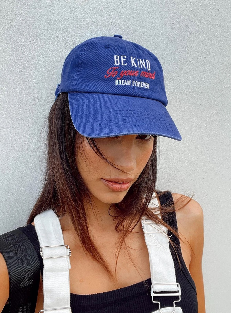 Accessories * | Princess Polly Be Kind To Your Mind Dad Cap Blue