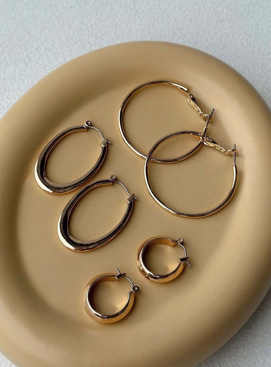 Accessories * | Princess Polly Lower Impact Coombes Hoop Earring Pack Gold