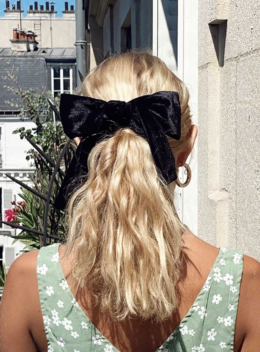 Accessories * | Princess Polly Dover Velvet Bow Hair Clip Black