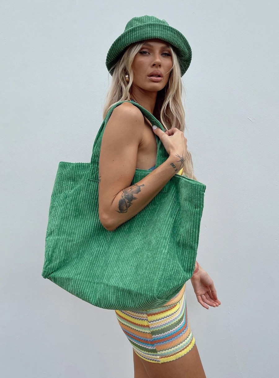 Accessories * | Princess Polly Sherman Corduroy Tote Primary Green