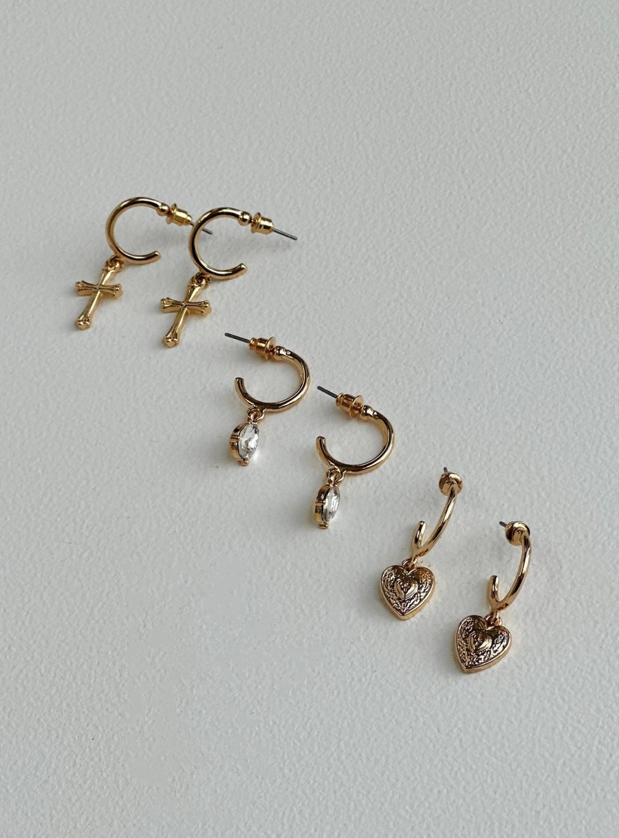 Accessories * | Princess Polly Lower Impact Diaz Earring Pack Gold