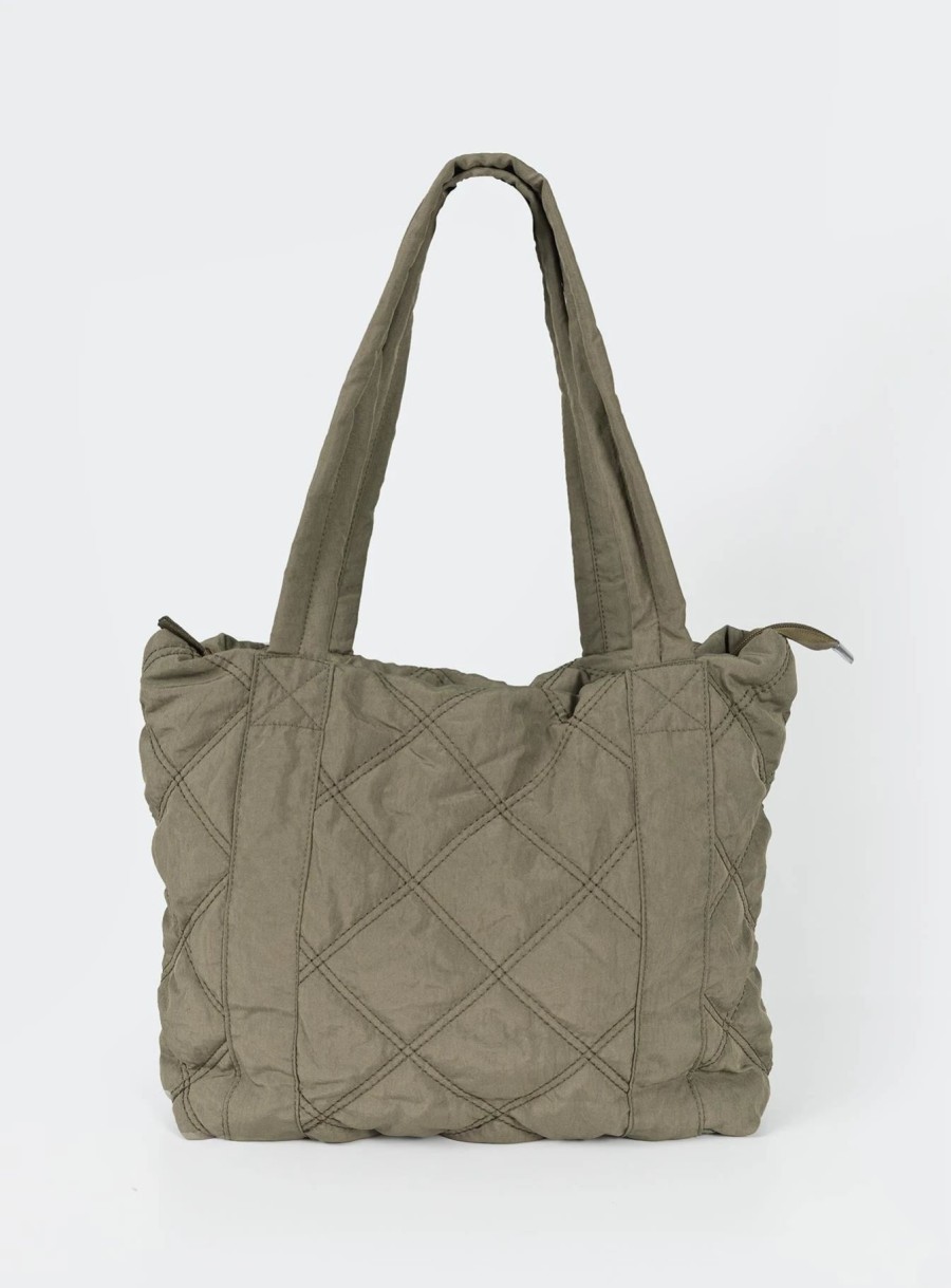 Accessories * | Princess Polly Jovie Nylon Quilted Tote Khaki