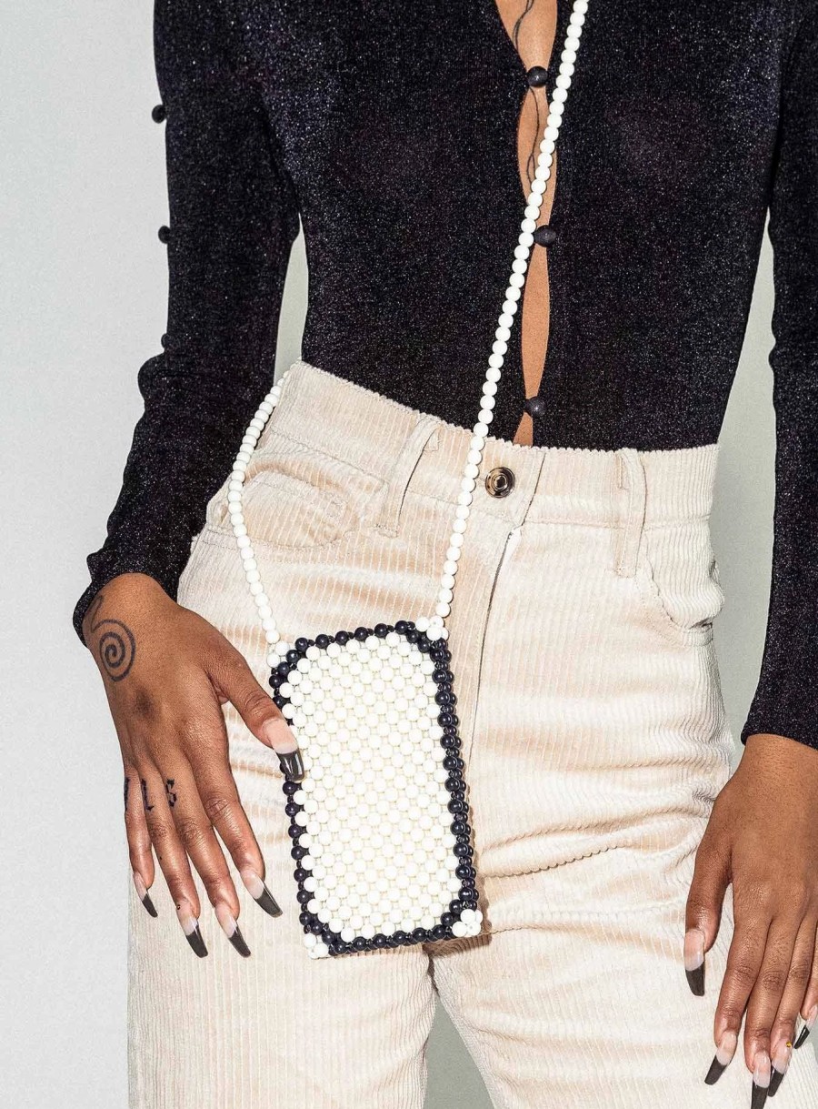 Accessories * | Princess Polly Melrose Beaded Phone Bag Cream